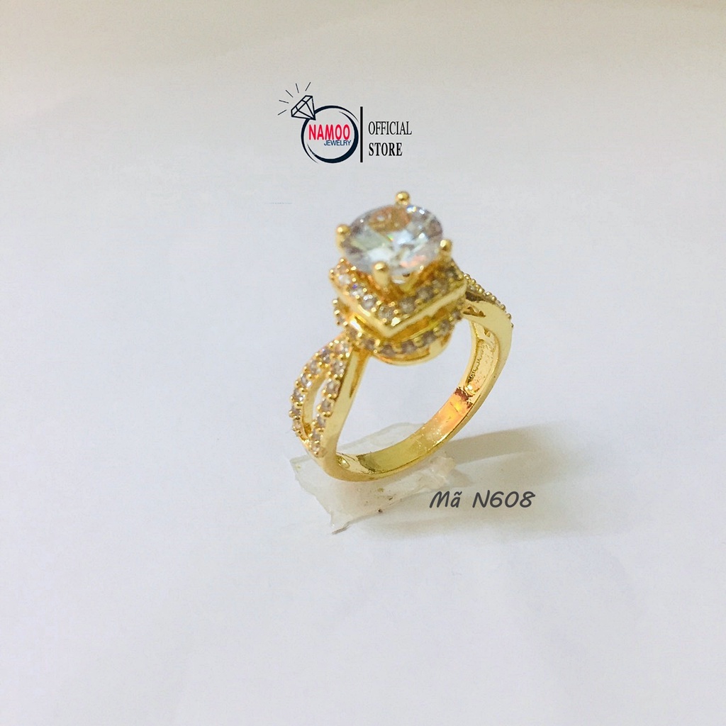 Nhẫn Nữ Đính Đá N608 Đá Trắng Bản Lớn, Nhẫn Mạ vàng Màu 18 Namoo Jewelry