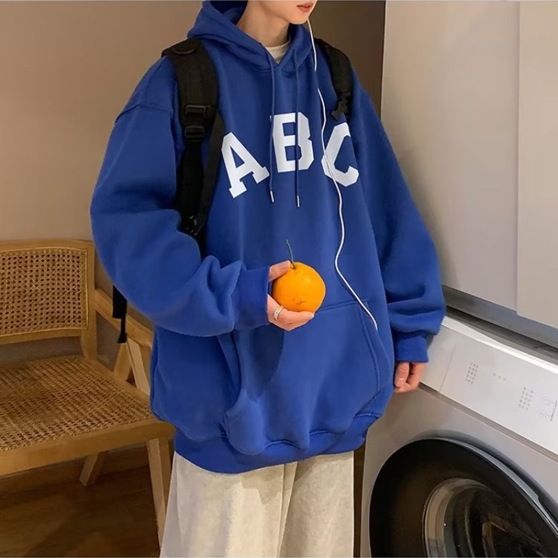 Áo Hoodie Tay Dài Dáng Rộng In Chữ ABC Màu Be Hồng Cá Tính Phong Cách Mỹ Cho Nam Và Nữ M-5XL