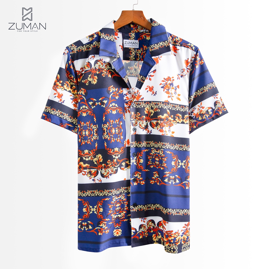 Áo sơ mi nam ngắn tay vải lụa thiết kế hoạ tiết vương giả - ZUMAN - ASM120