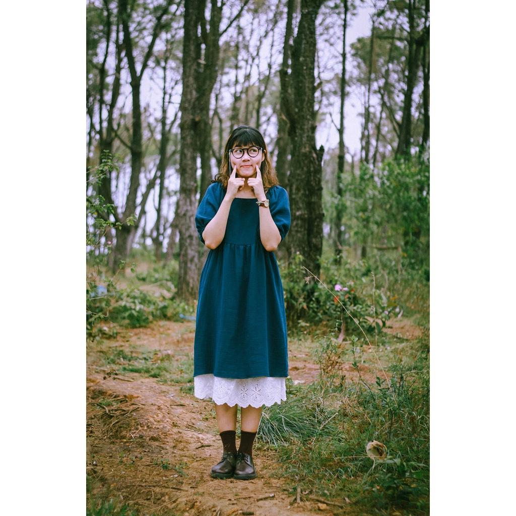 Váy Babydoll Tay Phồng Xòe Rộng Vintage Xô Muslin Vui Hè Mát Xinh Xắn