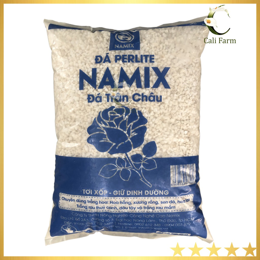 Đá Trân Châu Perlite NAMIX Túi 5 dm3 ( khoảng 600 gram) Dùng Làm Giá Thể Trồng Hoa Hông, Sen Đá, Rau Thủy Canh