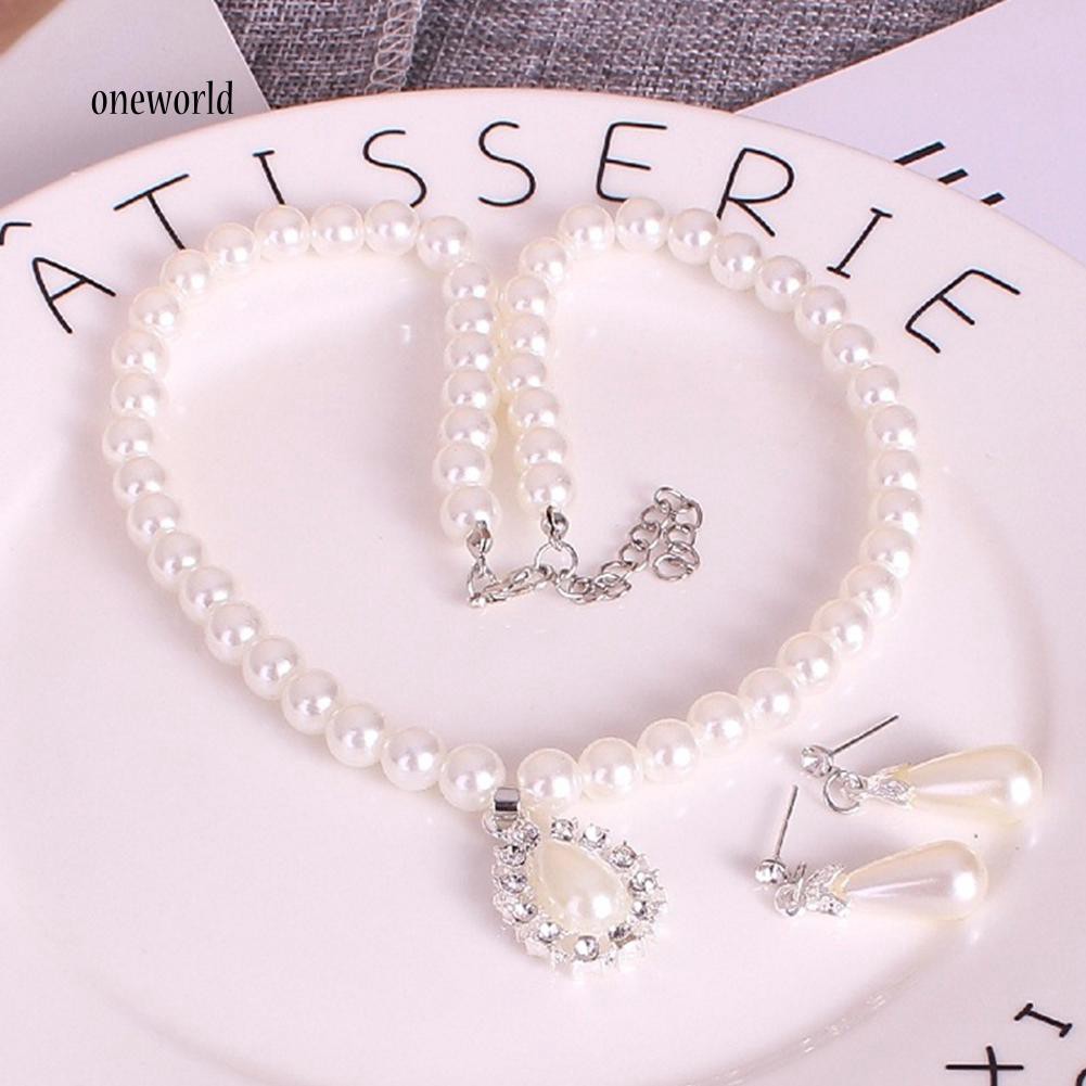 Giày Thể Thao OW OW OW OW Chất Lượng Cao✪ Bộ Vòng cổ + Bông Tai Hình Giọt Nước Đính Ngọc Trai Giả &amp; Kim Cương Giả