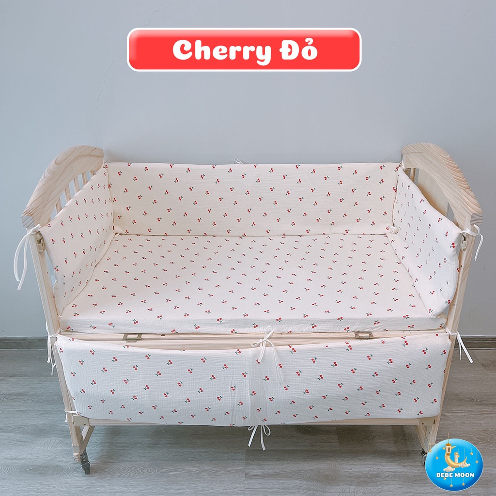 BỘ QUÂY CŨI CHO BÉ KÈM GA CHUN BỌC ĐỆM BEBE MOON CHẤT LIỆU VẢI XÔ MUSLIN 100% MỀM MẠI ÊM ÁI