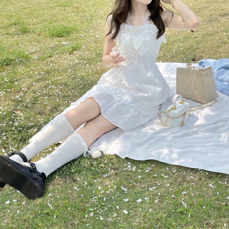 Đầm Công Chúa Hai Dây Dáng Rộng Thắt Nơ Phong Cách Hàn Quốc Mới Dành Cho Nữ Sinh
