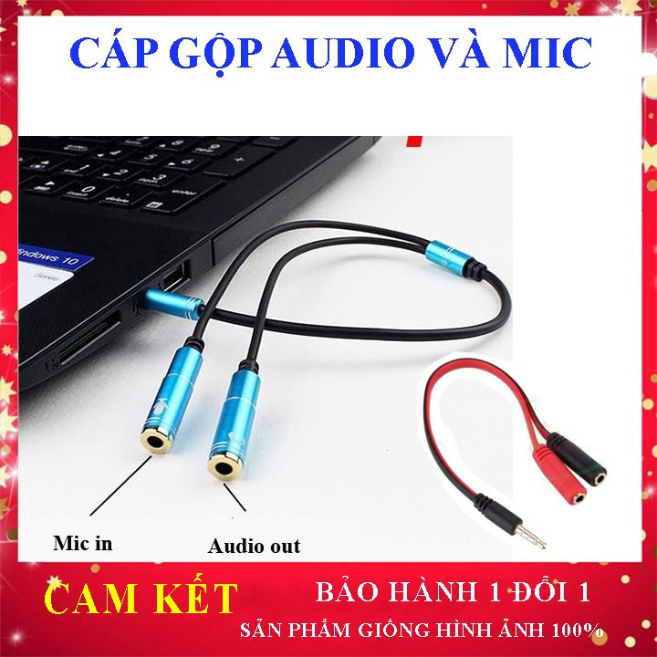 Cáp OTG4 Gộp Audio và Mic tai nghe 2 cổng để cắm điện thoại, laptop tích hợp 1 cổng, jack, cáp chia gộp âm thanh