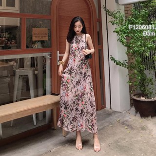 Đầm maxi hoa dập li 2 dây sang chảnh!