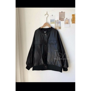 Áo khoác Bomber da dáng rộng oversize