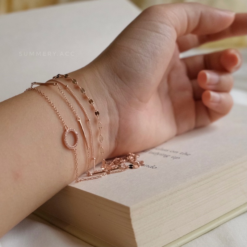 Vòng tay bạc 925 SUMMERY dây đôi 2 tầng lắc tay S925 mạ vàng hồng