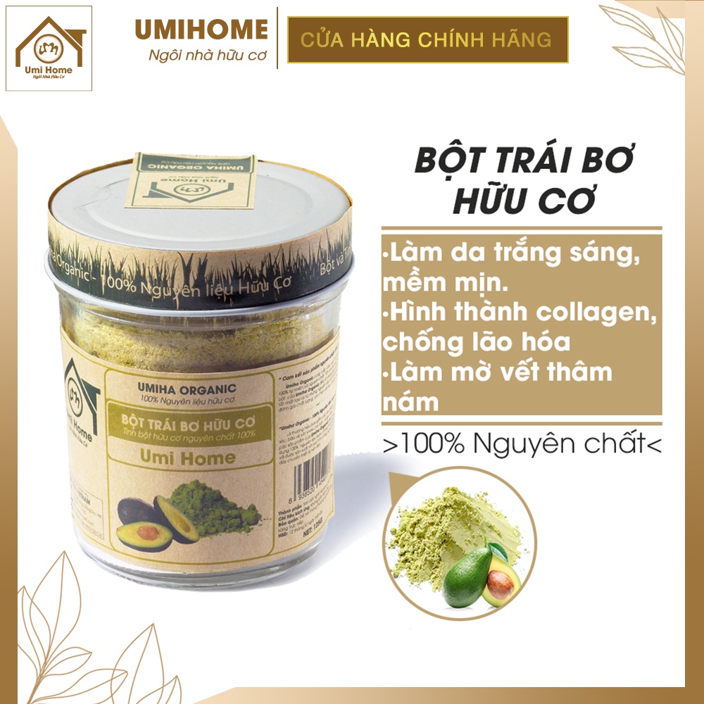 Bột Trái Bơ đắp mặt nạ hữu cơ UMIHOME nguyên chất - Trắng da, mềm mịn da, mờ thâm nám, chống lão hóa và giảm nếp nhăn