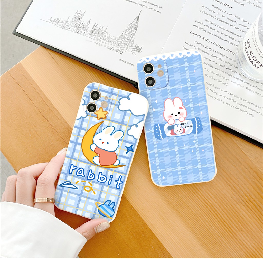 Ốp iphone hot trend caro blue vuông cạnh ốp lưng iphone thỏ rabit 6/6splus/7plus/8/8plus/xr/xs/12/13/pro/max/plus/promax