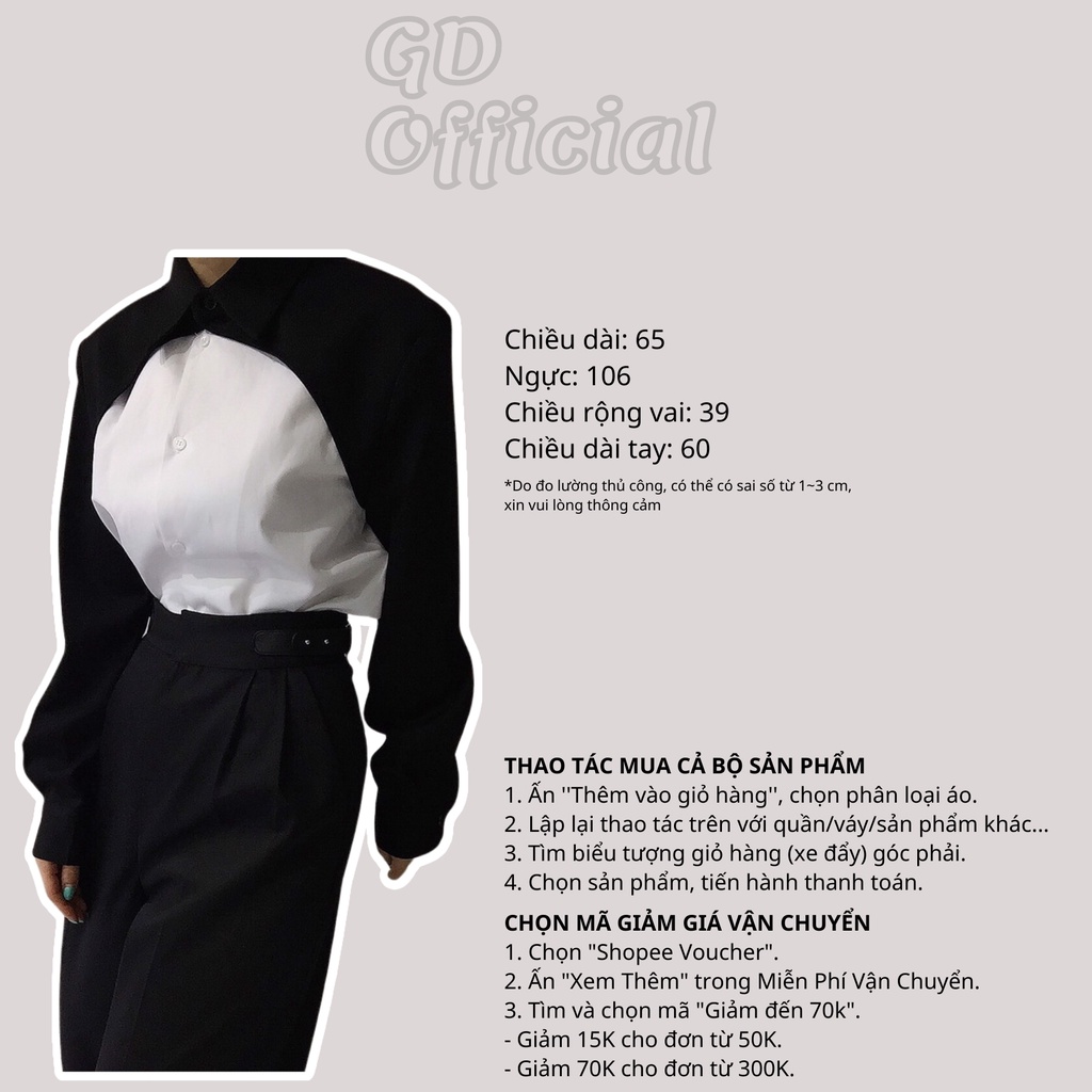 A73|Áo sơ mi polo cotton nữ dài tay hai màu tương phản khí chất dáng rộng, thẳng, suông màu xám, đen, trắng GD Official