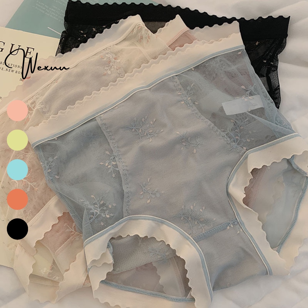 Quần lót nữ cạp cao hỗ trợ gen bụng định hình eo Wexuu, vải ren hoa cao cấp phối viền su mềm mại kháng khuẩn- GB15