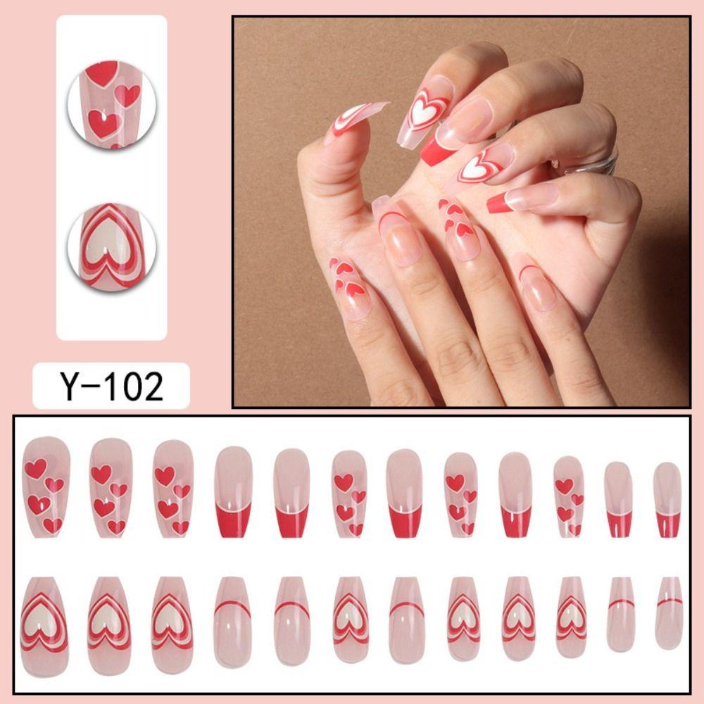 Bộ 24 Móng Tay Giả Dạng Nhấn Che Phủ Toàn Diện Họa Tiết Bướm Kiểu Pháp