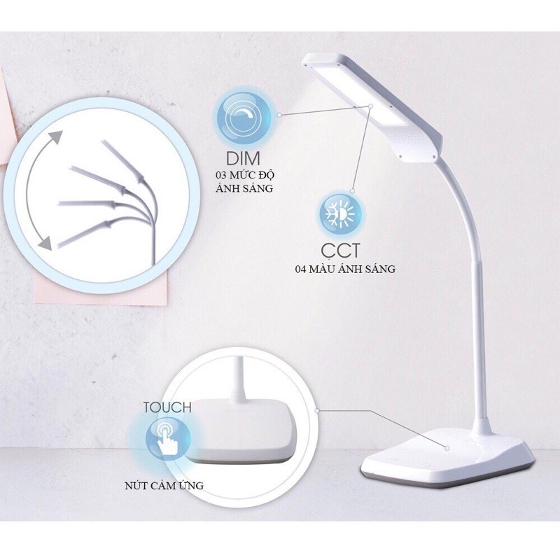 Đèn HỌC để bàn RẠNG ĐÔNG ĐỔI 4 MÀU ÁNH SÁNG, 3 MỨC ĐỘ SÁNG cảm ứng kèm bóng LED 6W tiết kiệm điện năng, bảo vệ thị lự