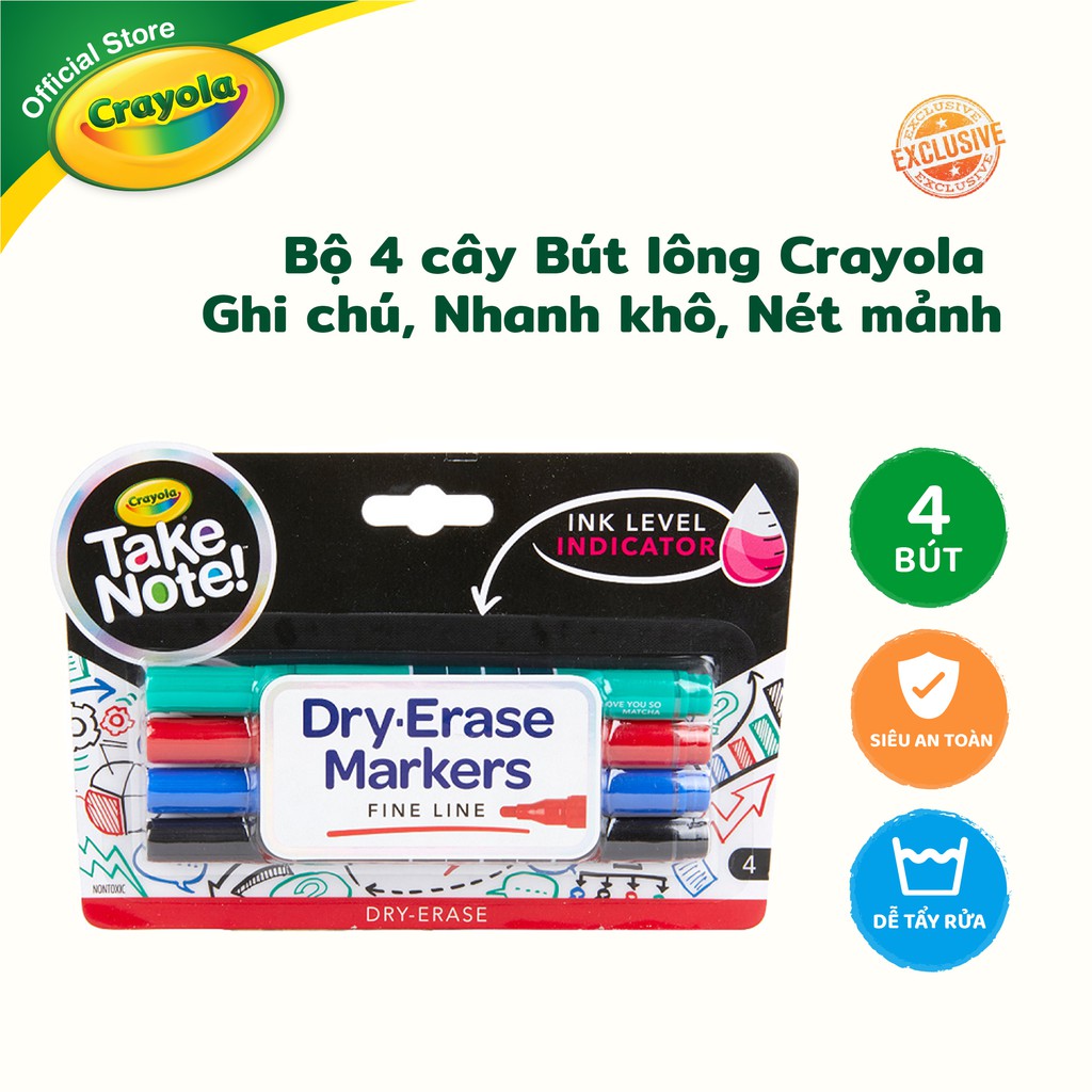 Bộ 4 cây Bút lông Crayola Ghi chú Nhanh khô, Nét mảnh - 586541