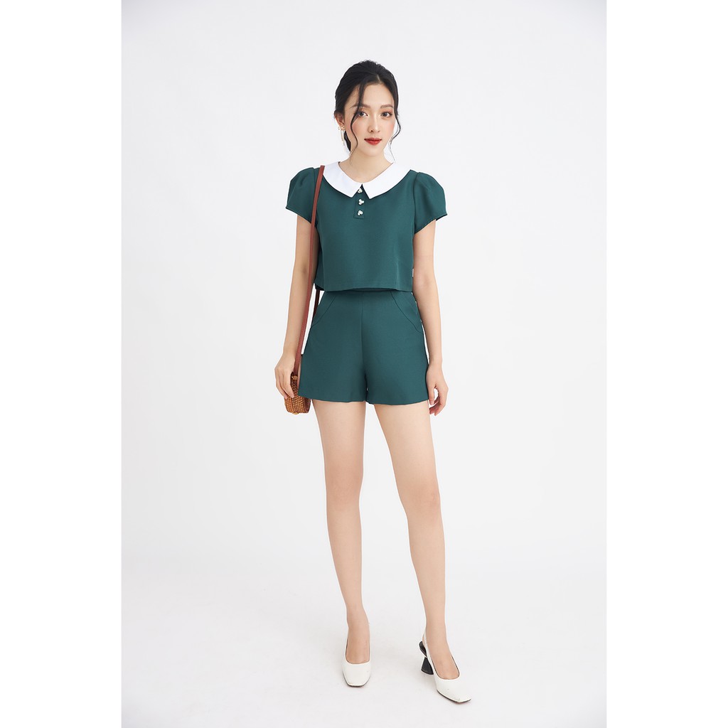 Quần shorts vải túi chéo cúc bọc 20AGAIN SVW0853