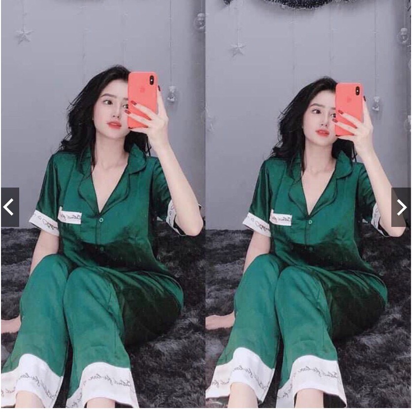 đồ bộ mặc nhà pijama nữ phối viền tay in chữ phong cách 213