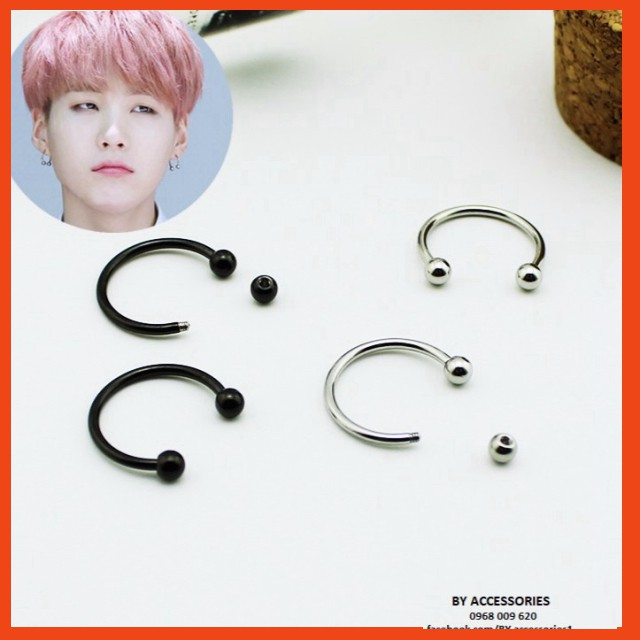 hoa tai titan cung tròn đầu bi ko gỉ Suga BTS