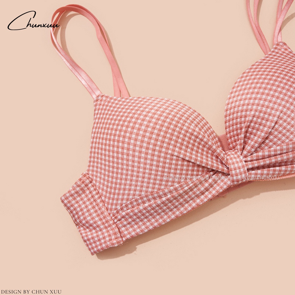 Áo lót nữ thiết kế kẻ caro trẻ trung đệm vừa không gọng nâng ngực gợi cảm có lỗ thông hơi ChunXuu- AV44