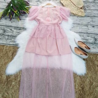 Đầm xoè lưới kết hoa cực xinh