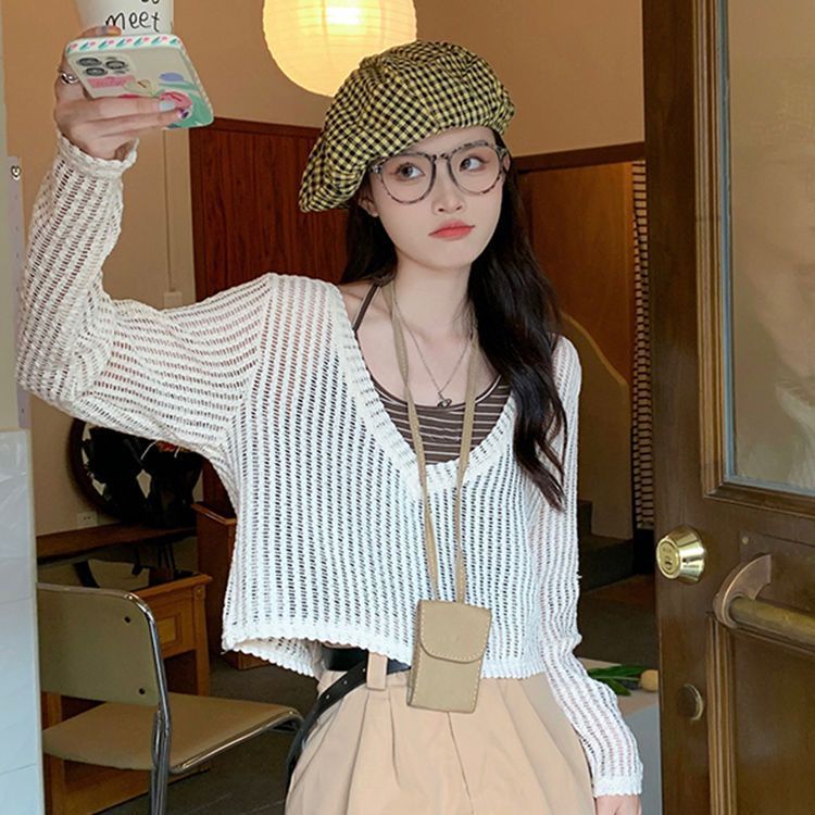 Áo Thun Tay Dài Cổ Chữ V Họa Tiết Kẻ Sọc Thời Trang 2022 Dành Cho Nữ