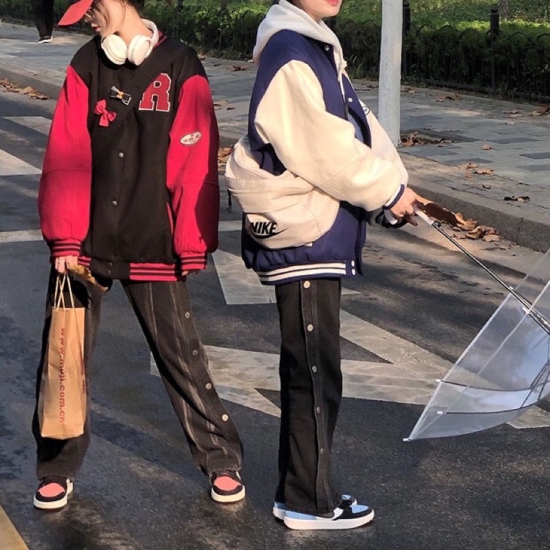 Áo Khoác Bomber varsity Jacket Nỉ Bông Form Rộng Thêu Hình