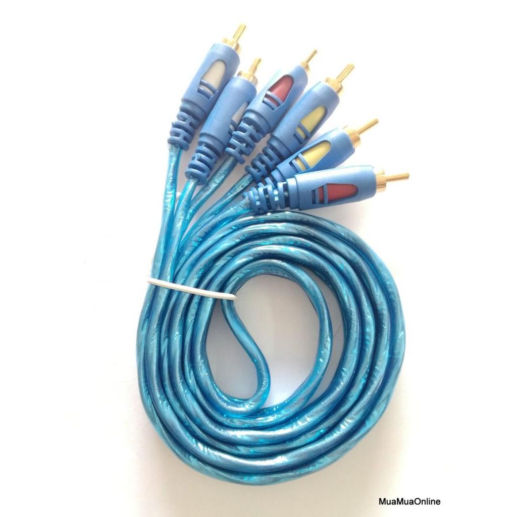 Dây loa âm thanh 3 ra 3 dài 1.5m 1.8m 3m 5m 10m - dây loa av 6 đầu hoa sen XANH chất lượng