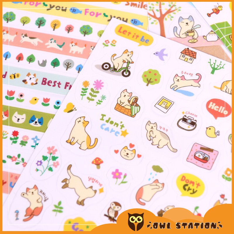 Set 6 tờ sticker PET hình mèo con dễ thương trang trí tại TP. Hồ 