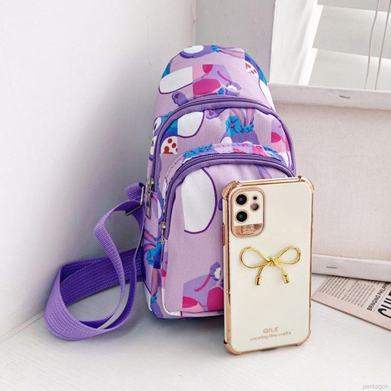 Túi đeo chéo ngực bằng vải canvas in hình thỏ dễ thương đa năng cho bé gái