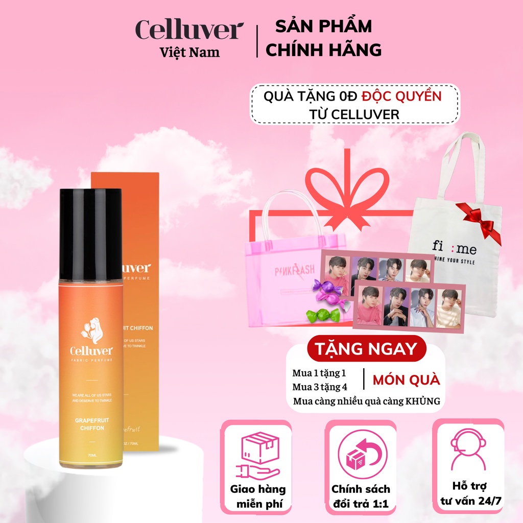 Nước Hoa Khử Mùi Quần Áo Celluver ✨Lưu Hương 8 Tiếng✨ Mùi Hương Bưởi + Cam Tươi Mát 70ml