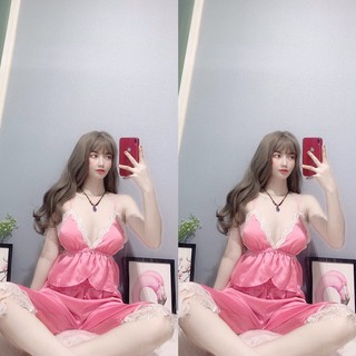 Bộ ngủ quyến rũ cột nơ lưng Lụa Satin - quần lửng phối ren (Ảnh thật)