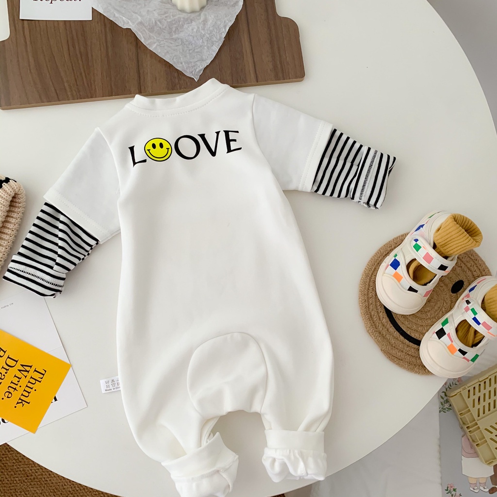 Áo liền quần tay dài in hình mặt cười đáng yêu cho bé sơ sinh