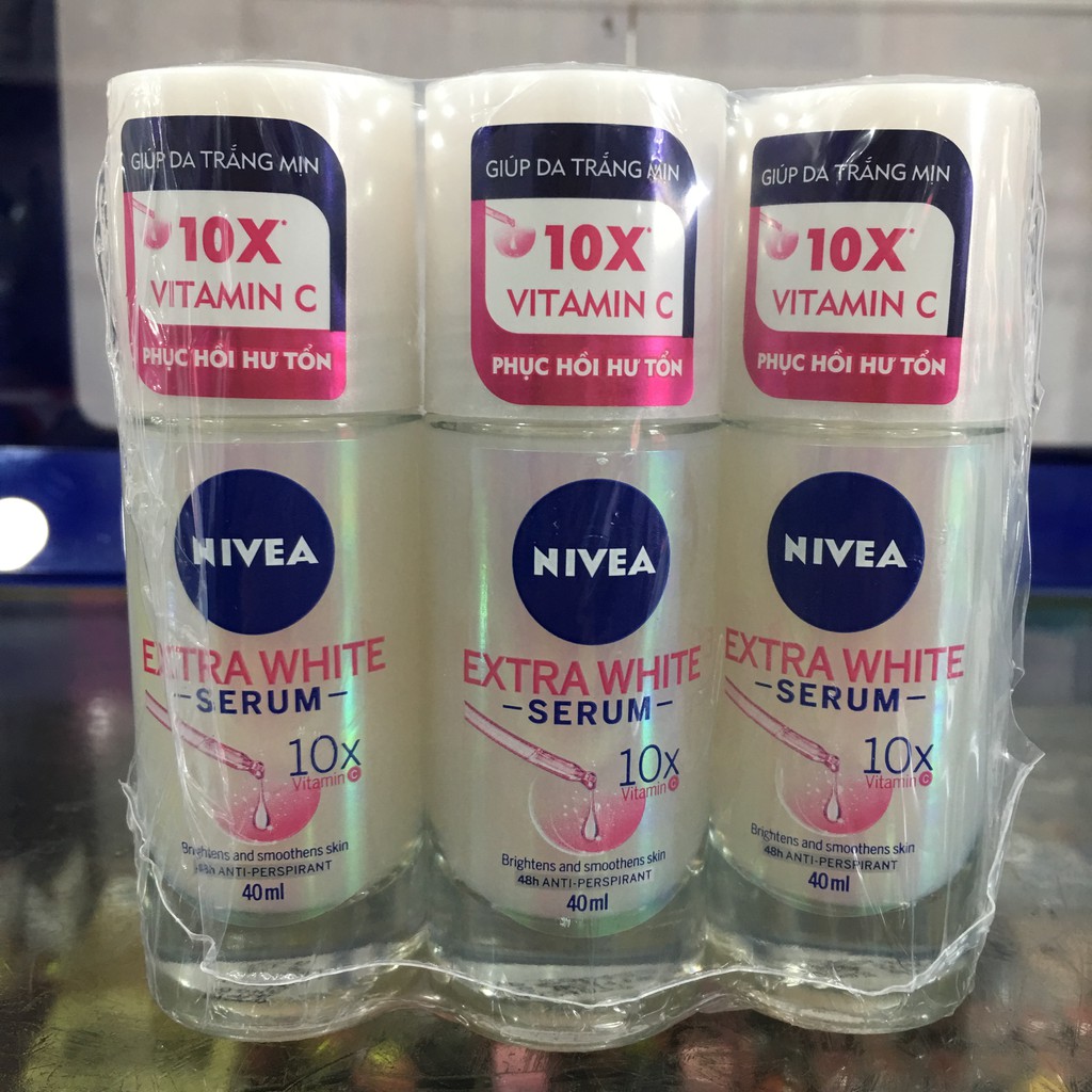 Lăn khử mùi Nivea Extra White Serum 10x Vitamin C phục hồi hư tổn 40ml