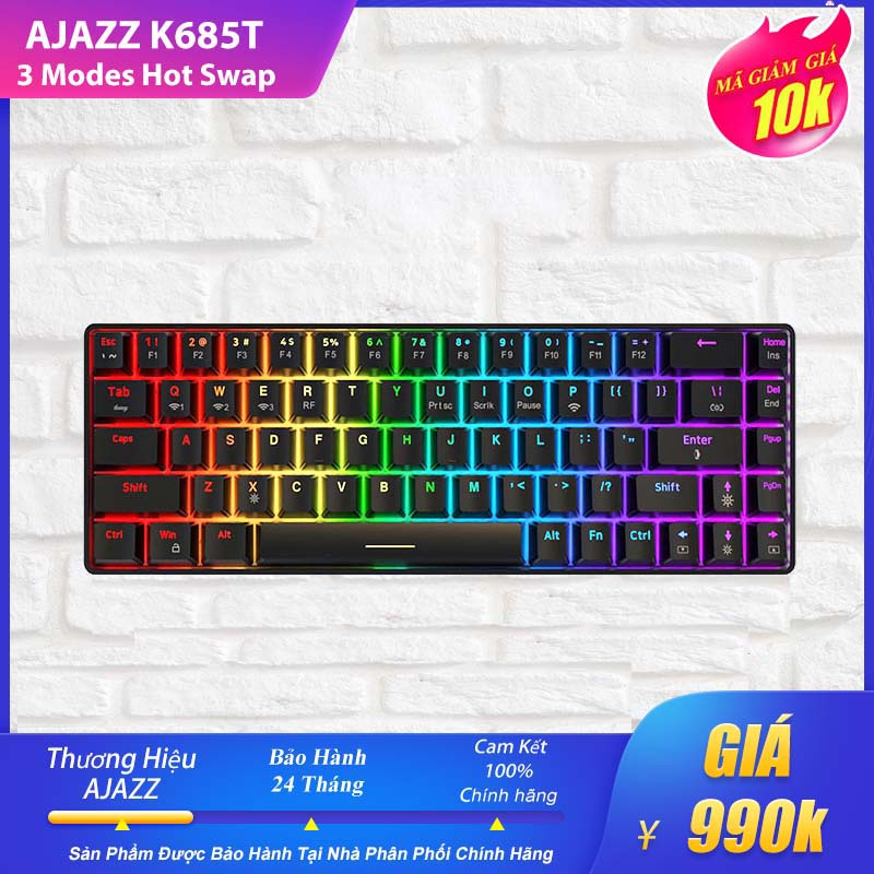 Bàn phím cơ AJAZZ K685T RGB Wireless Black Hotswap Red switch