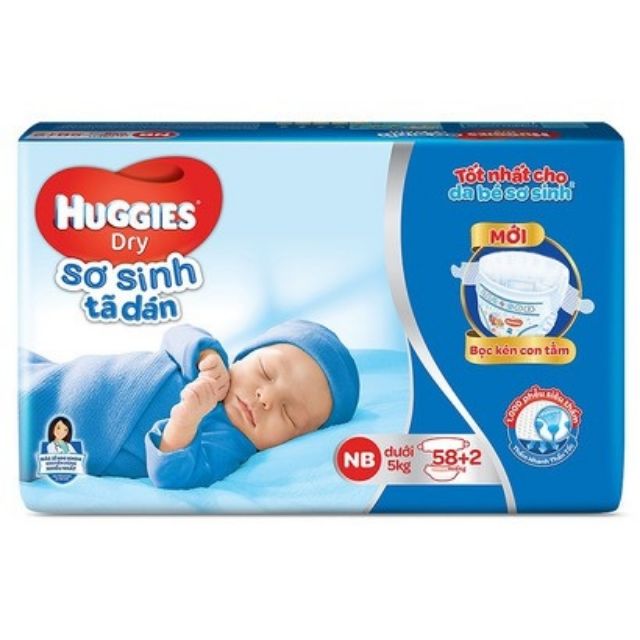 Tã Dán Sơ Sinh Huggies Newborn 58+2 Miếng