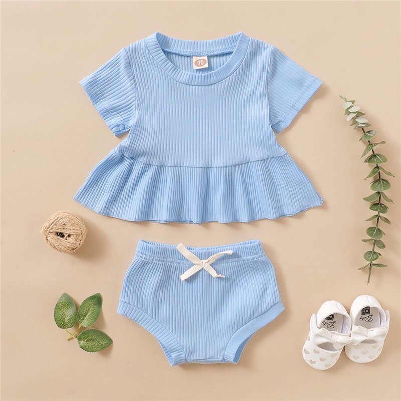 Bộ Quần Áo Cộc Xòe Cho Bé Gái 3 6 12 18 Tháng  2 Tuổi Thun Gân Cotton Thời Trang Đi Chơi Chụp Ảnh Dự Tiệc Thoáng Mát