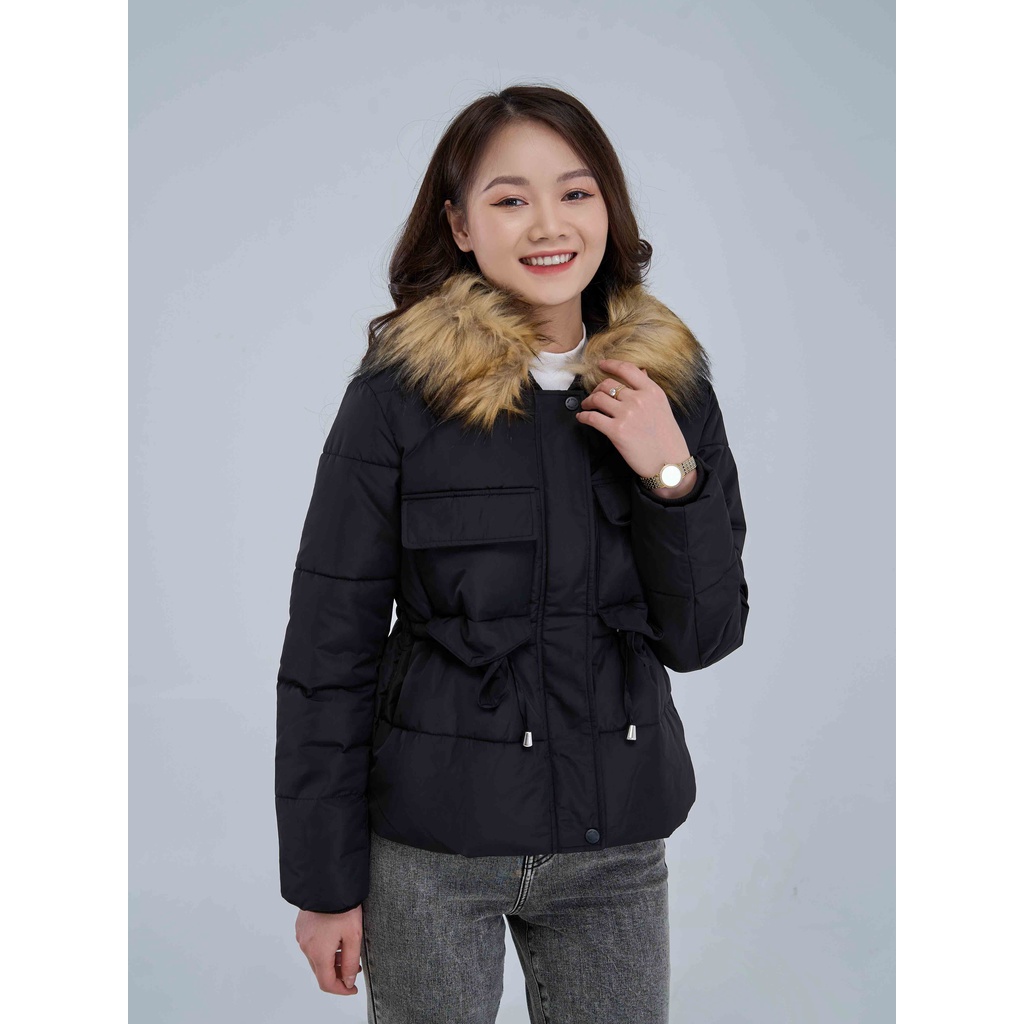 Áo phao YODY nữ có mũ lông dáng ngắn dây rút eo PHN4006 | BigBuy360 - bigbuy360.vn