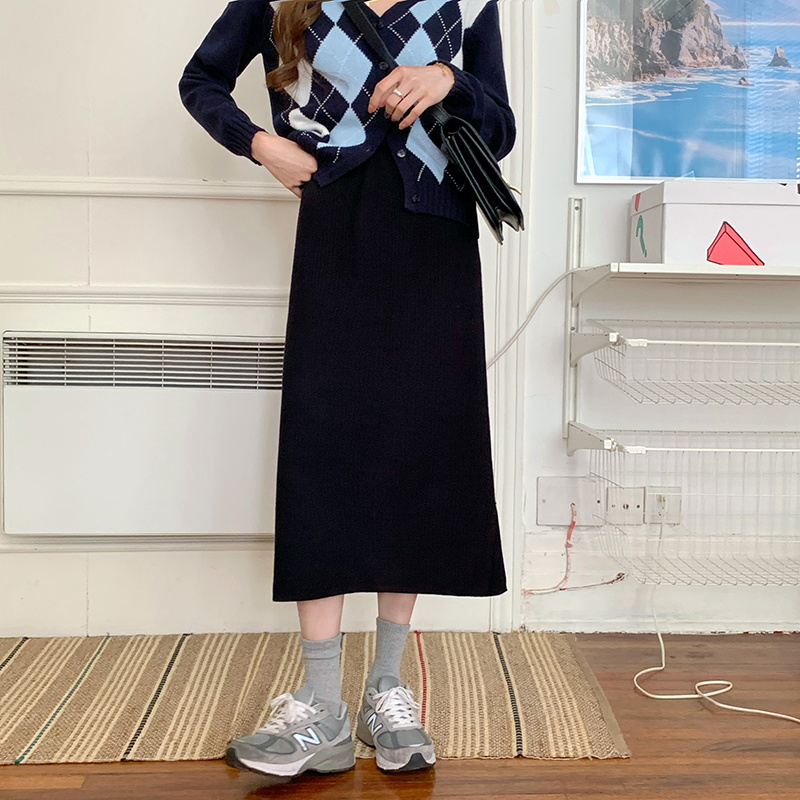 283601 |Màu Đen| Chân Váy Lửng Dệt Kim Co Giãn Thời Trang Dành Cho Nữ