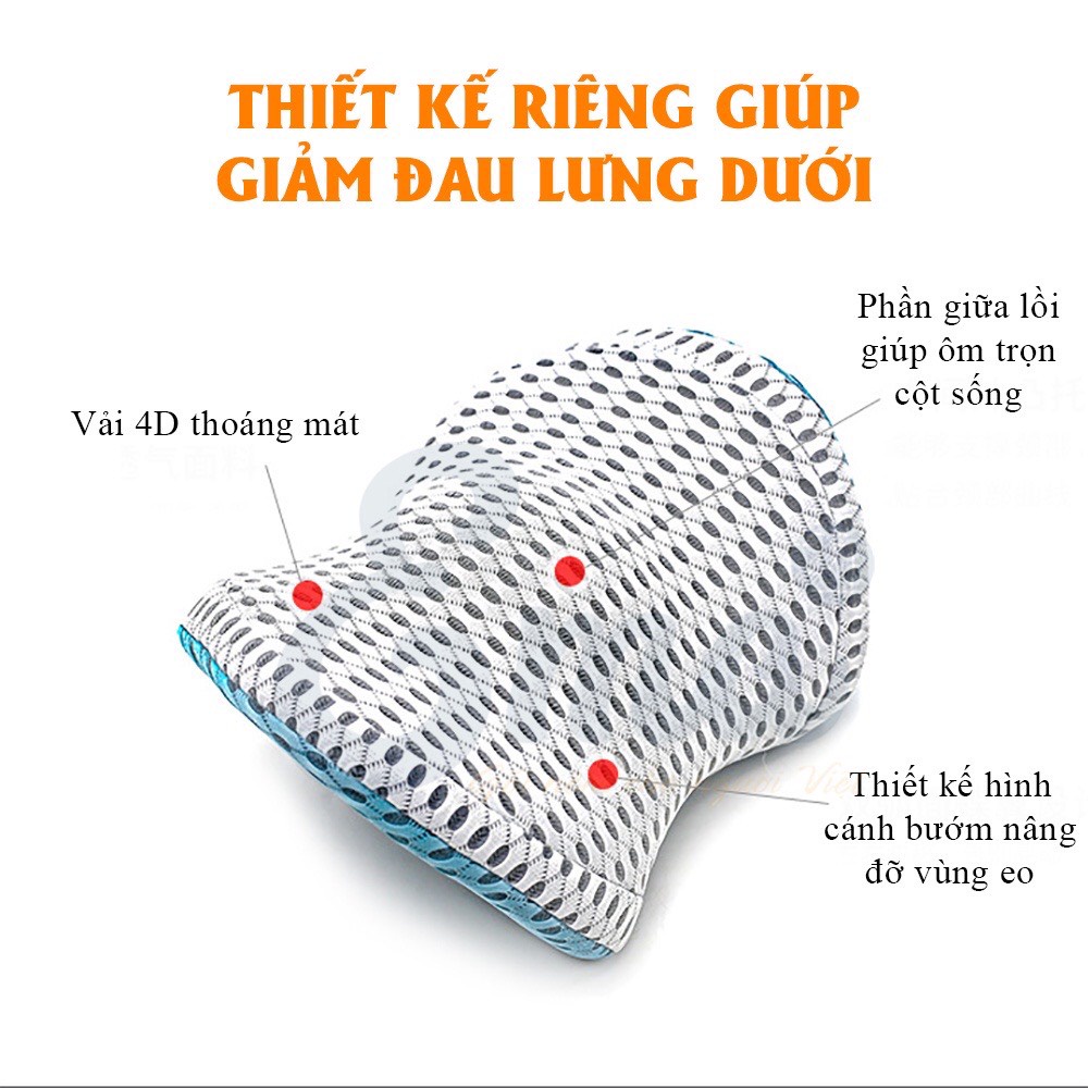 Gối kê lưng chống đau lưng, thoát vị đĩa đệm - Ruột gối cao su non - Thương hiệu doron bảo hành 1 năm