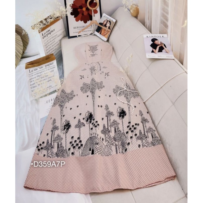 Đầm Maxi Cao Cấp Nữ Đi Tiệc ,Váy Xòe Cúp Ngực Họa Tiết Retro Dáng Xòe Bồng Màu Nude Cực Sang Vải Tuyết Cao Cấp