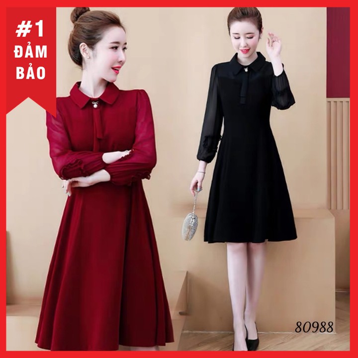 Váy xòe nữ dài tay công sở dễ thương Thời Trang Emy 80988