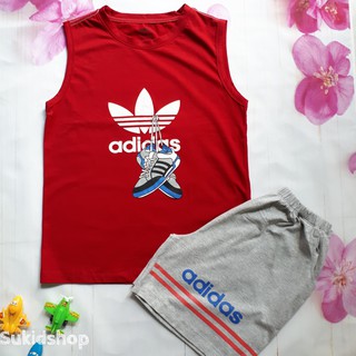 Quần áo trẻ em size cực đại - Bộ thun size đại cồ xuất khẩu bé trai màu đỏ adidas