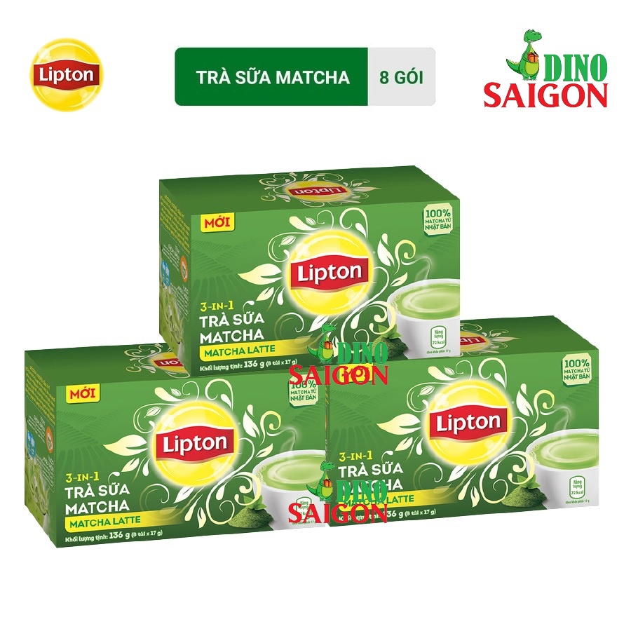 Bộ 3 Hộp Trà Sữa Lipton vị Matcha (Hộp 8 Gói x 17g)