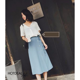 CHÂN VÁY CHỮ A PHỐI NÚT THẮT NƠ EO