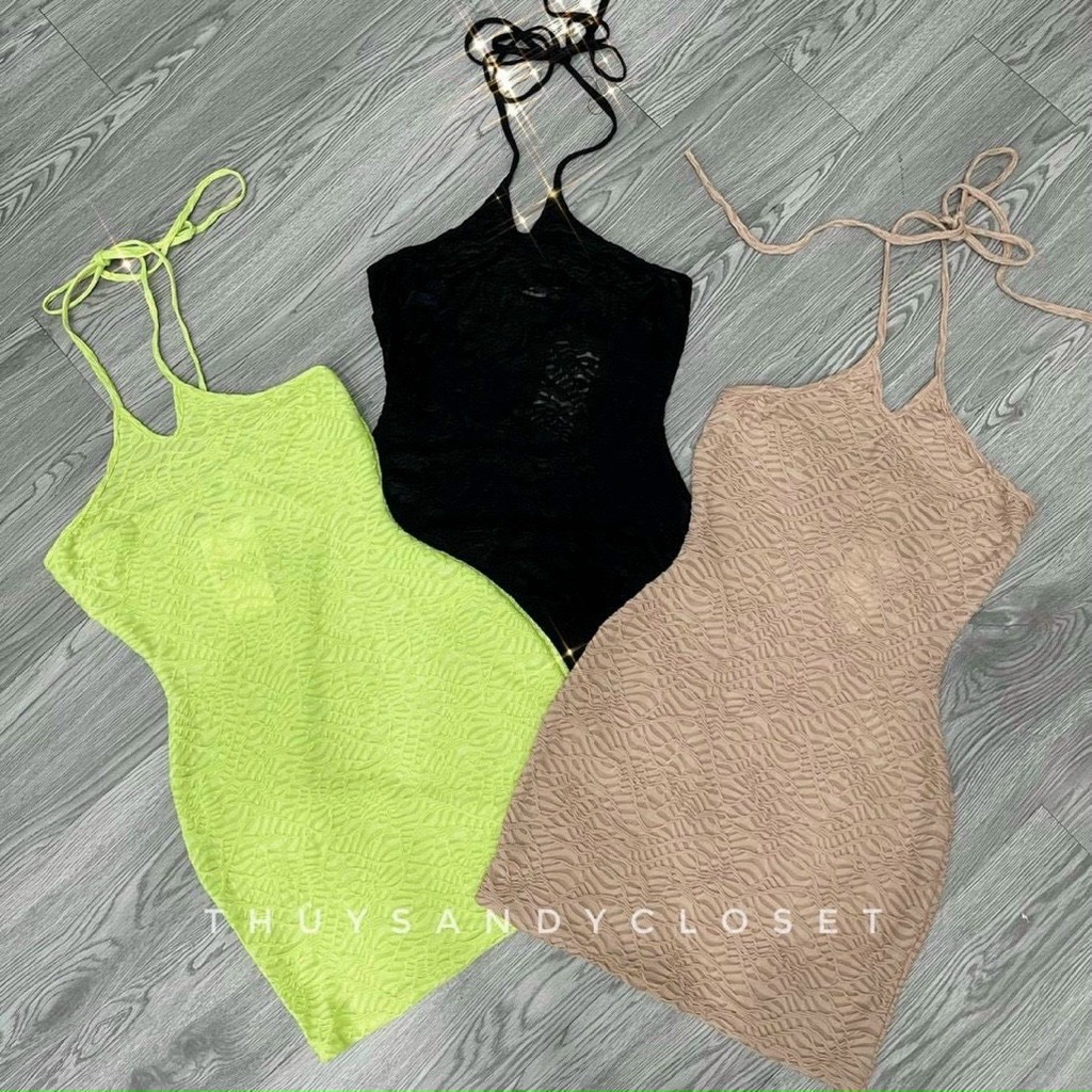 Đầm yếm xốp ôm body chéo cổ trơn cực xinh , chất xốp quảng châu mềm mát ly alohashop91