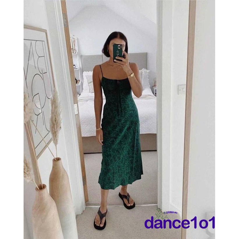 Đầm Dài Cổ Chữ U Buộc Dây Thời Trang Mùa Hè Cho Nữ Vũ Công1O1-