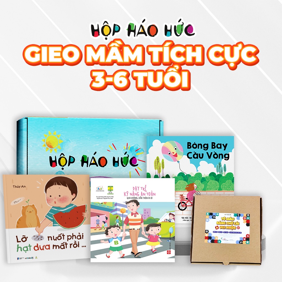 Đồ chơi giáo dục Hộp Háo Hức GIEO MẦM TÍCH CỰC 3-6 Tuổi: Trò chơi trí tuệ Tô màu bảng chữ cái vui nhộn và 3 Sách cho bé