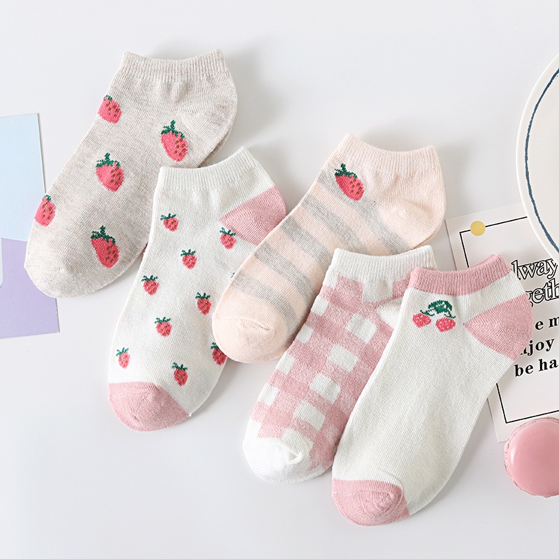 [Combo 5 Đôi] Tất Nữ Cổ Ngắn Họa Tiết Trái Cây, Vớ chất liệu Cotton Thoáng Khí