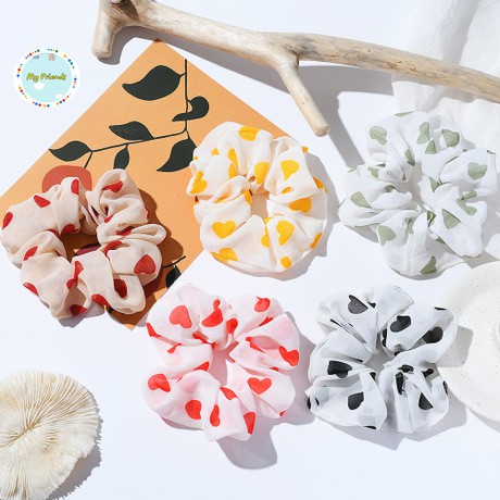 [Mã FADI5K245 giảm 5K đơn 0đ] Dây cột tóc vải Scrunchies Trái tim