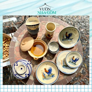Bộ set chén bát gà viền xanh, dành cho gia đình 3-4 người- SP001272 -Vườn Nhà Gốm